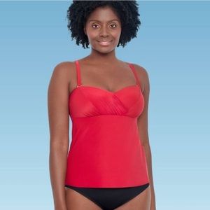 Slimming Control Draped Bandeau Tankini Top - Dreamsuit by Miracle Brands Red